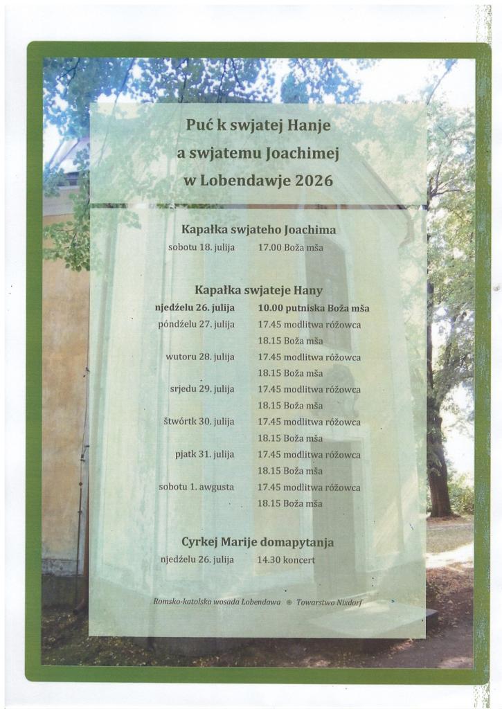 Pouť ke svaté Anně a svatému Jáchymovi v Lobendavě 2026
